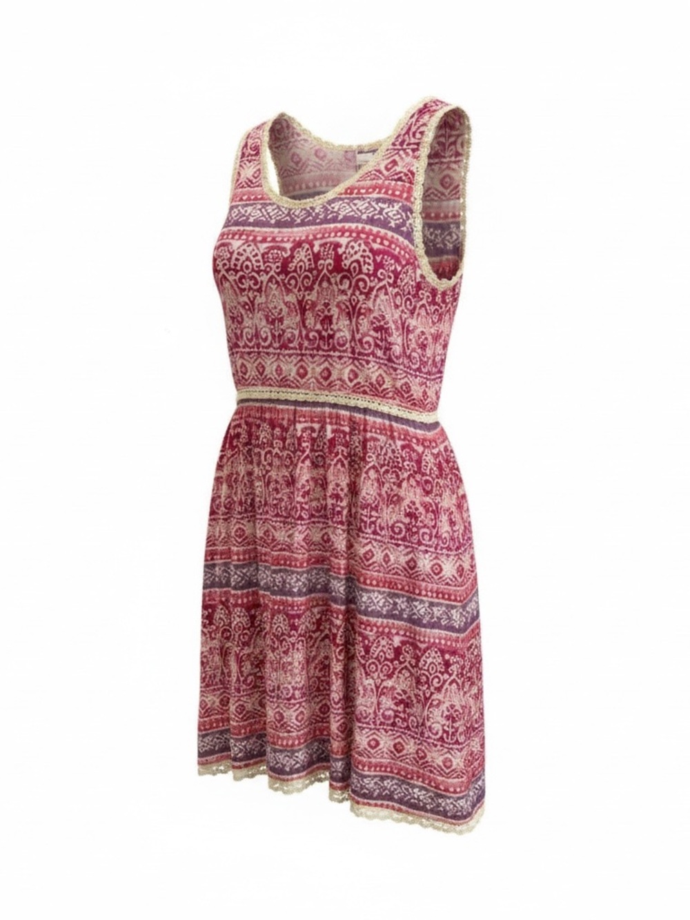 Patrons of Peace Pink and Cream Printed Dress with Crochet Trim